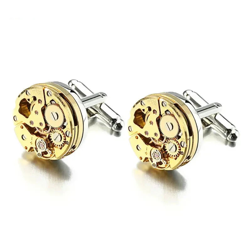 Lepton Watch Movement Cufflinks For Mens Business Steampunk Gear Watch Mechanism Cufflink Men Wedding Cufflinks