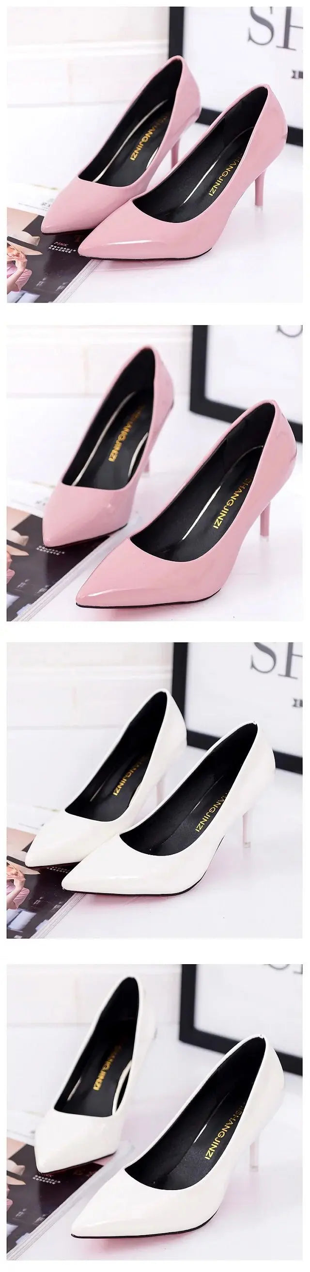 Women's Shoes Pointed Toe Pumps Patent Leather Dress Red 8CM High Heels