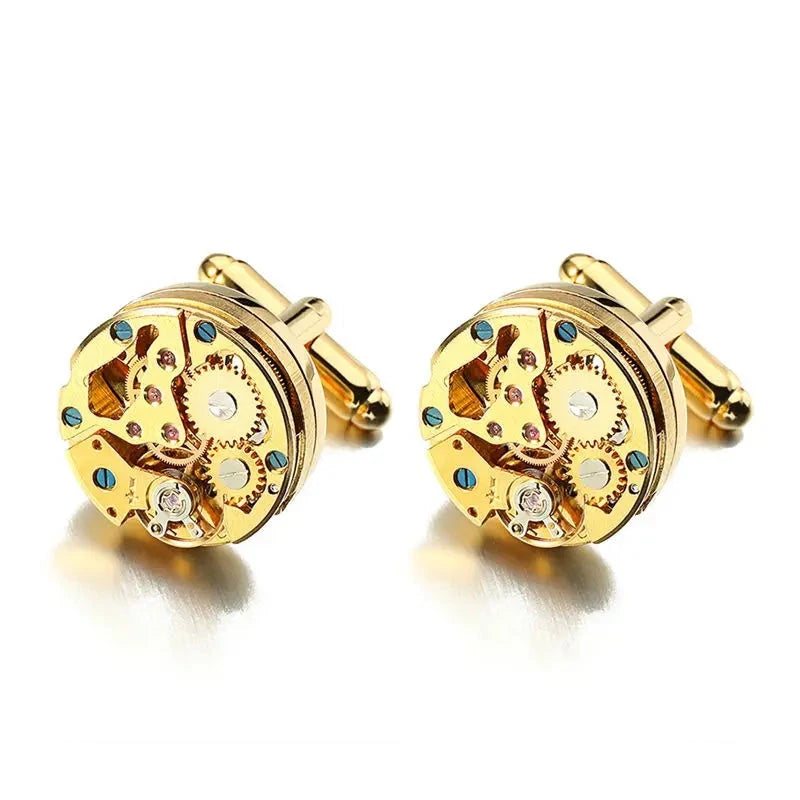 Lepton Watch Movement Cufflinks For Mens Business Steampunk Gear Watch Mechanism Cufflink Men Wedding Cufflinks