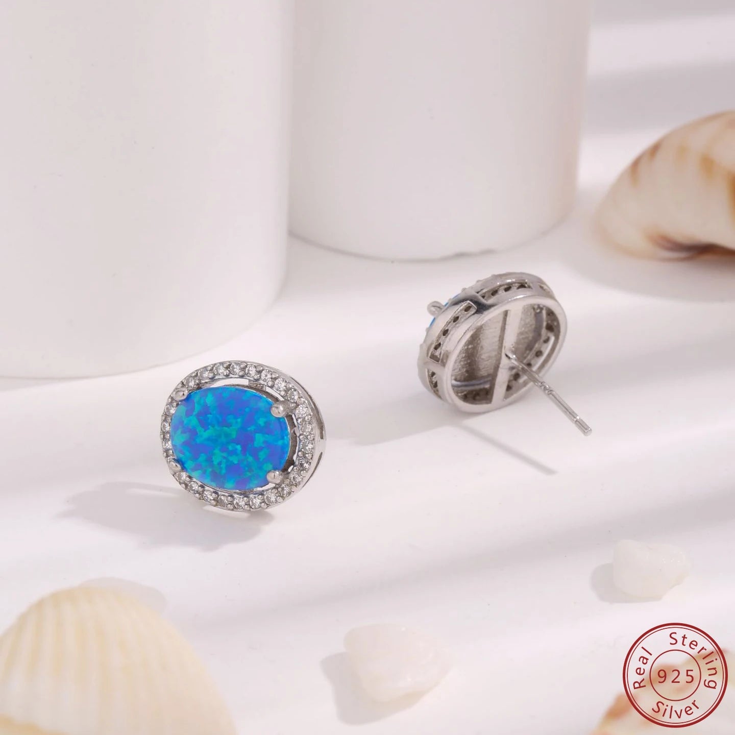 Silver Blue Opal  925 Sterling Round Earrings For Women High Quality Earrings