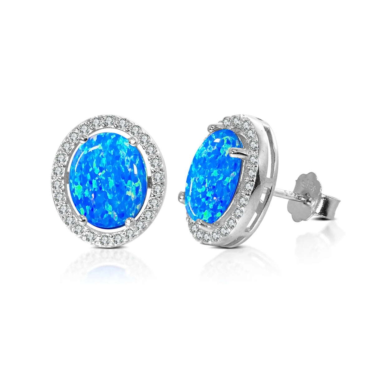 Silver Blue Opal  925 Sterling Round Earrings For Women High Quality Earrings