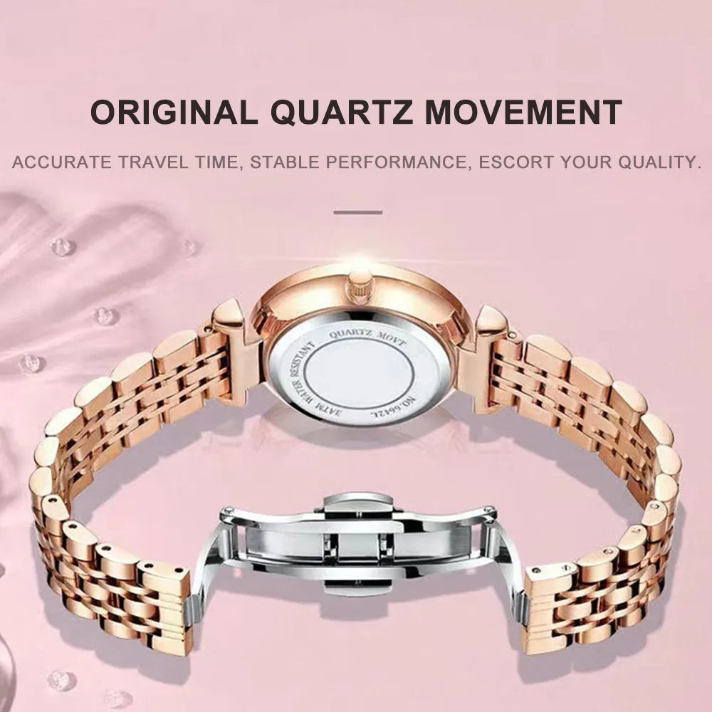 Luxury Watches For Ladies Stainless Steel Waterproof Quartz Female Wrist Watch  Gift+box