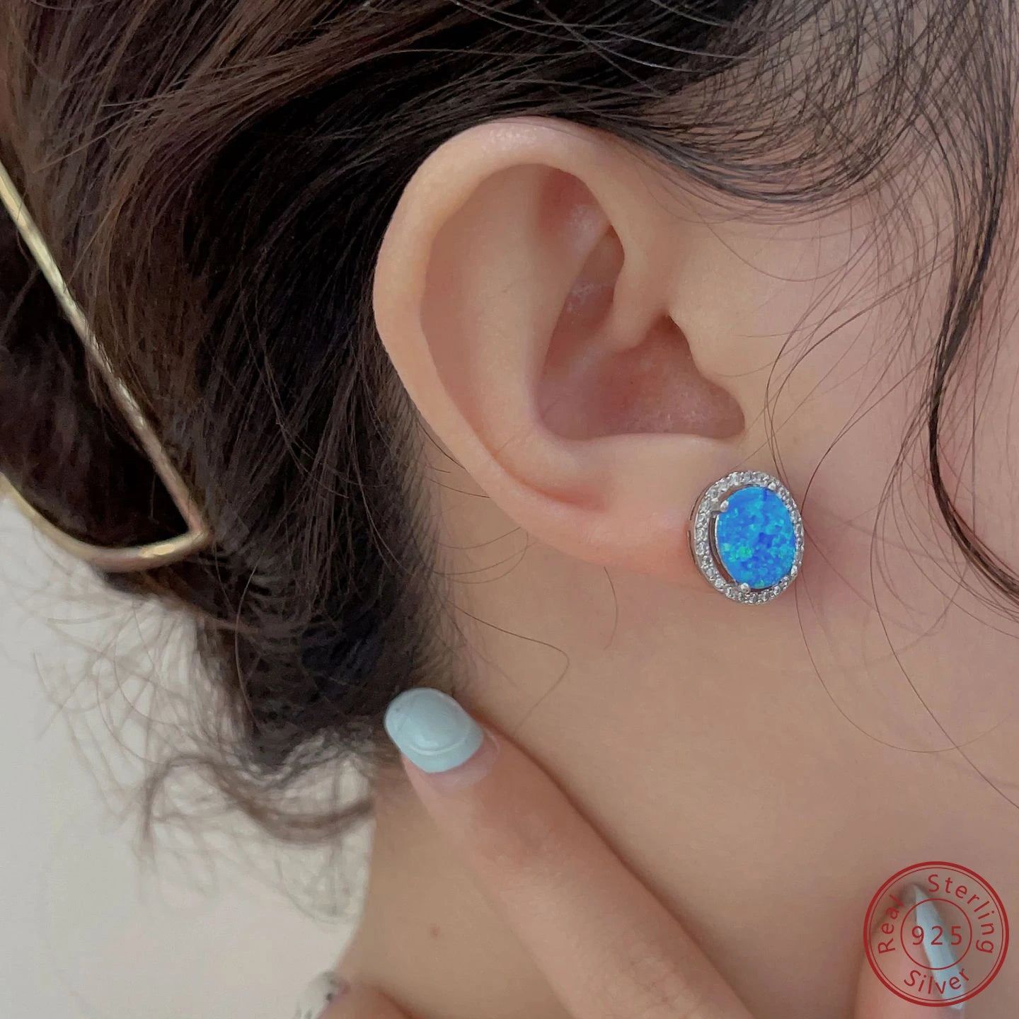 Silver Blue Opal  925 Sterling Round Earrings For Women High Quality Earrings