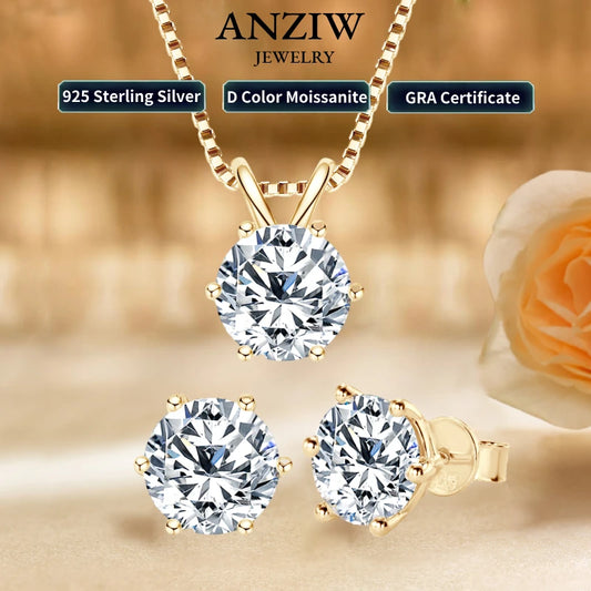 18K Gold Plated Jewelry Set 3.0ctw D Color Moissanite For Women OR Men Real 925 Silver Stud Earrings Pendant Necklace