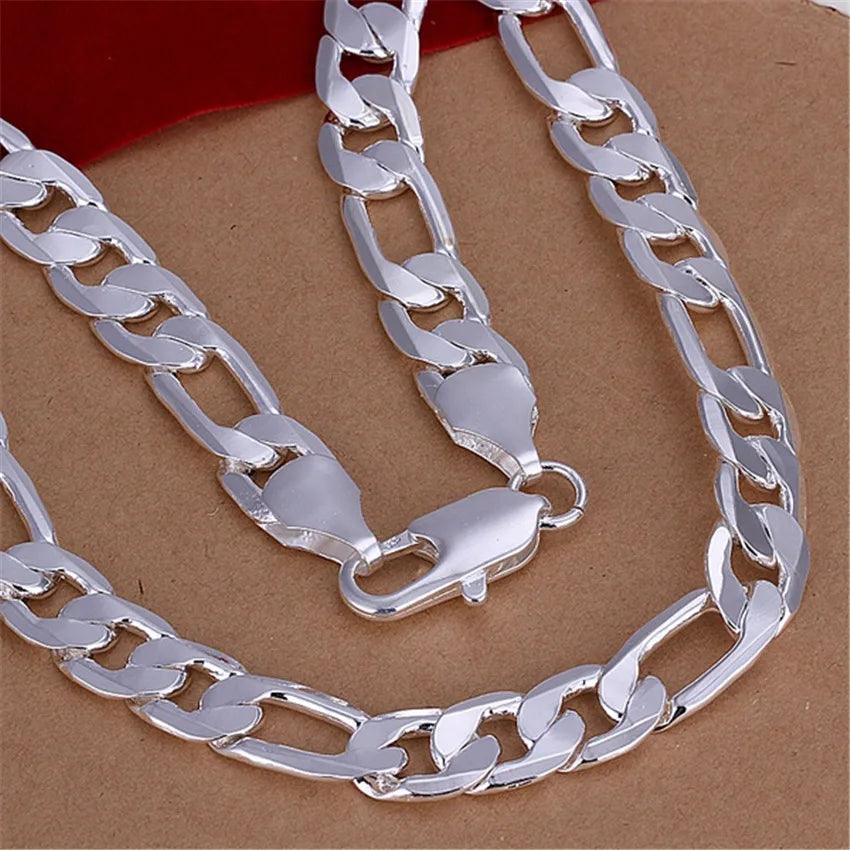 Men Classic Solid  925 Sterling Silver Necklace 12mm Cuban Chain 18/20/22/24/26/28/30 Inch