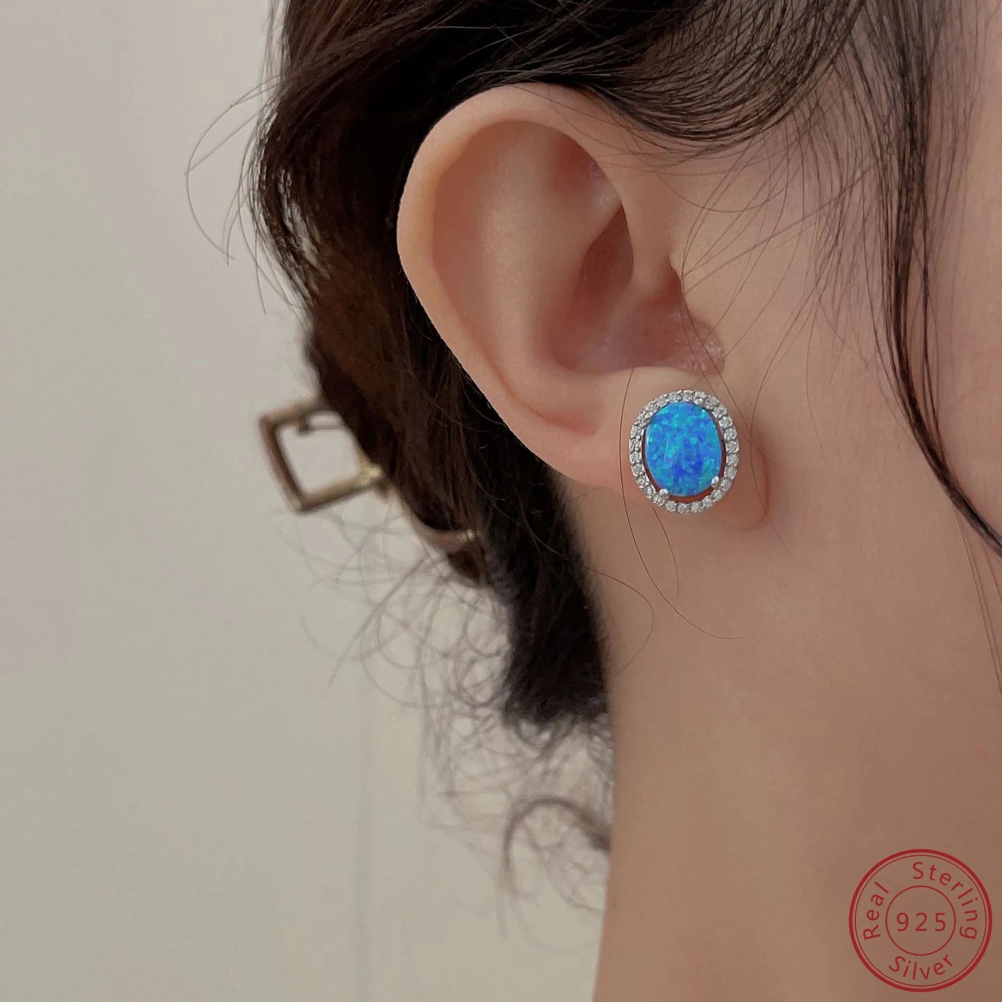 Silver Blue Opal  925 Sterling Round Earrings For Women High Quality Earrings